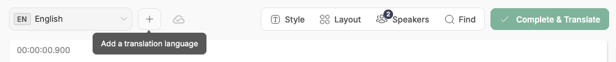 The editor toolbar showing the Add translation language button and the Complete & Translate button